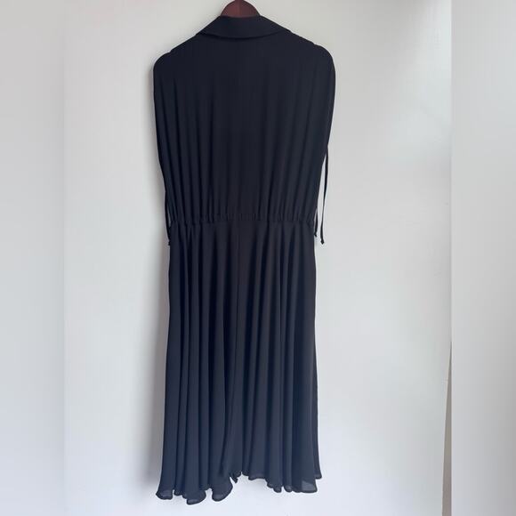 Compagnia Italiana Black Maxi Dress Button Down Stretch Tie Waist Luxury L/XL - Picture 6 of 10